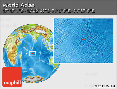 Physical Location Map of the Area around 16° 59' 54" S, 71° 28' 29" E