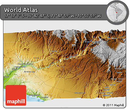 Physical 3D Map of the Area around 16° 59' 54" S, 71° 19' 29" W