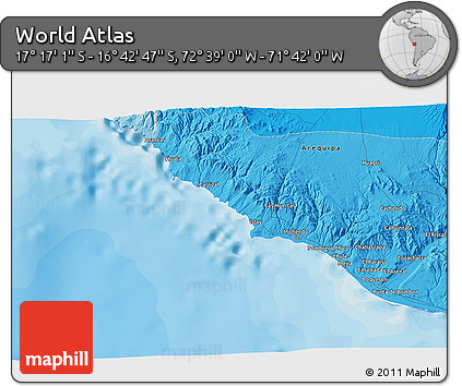 Political 3D Map of the Area around 16° 59' 54" S, 72° 10' 30" W