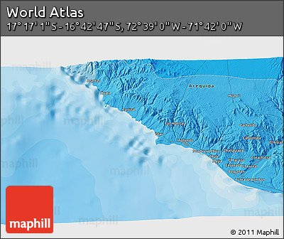 Political 3D Map of the Area around 16° 59' 54" S, 72° 10' 30" W