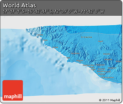 Political 3D Map of the Area around 16° 59' 54" S, 72° 10' 30" W