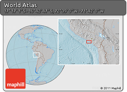 Gray Location Map of the Area around 16° 59' 54" S, 72° 10' 30" W, hill shading