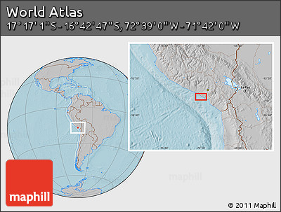 Gray Location Map of the Area around 16° 59' 54" S, 72° 10' 30" W, hill shading