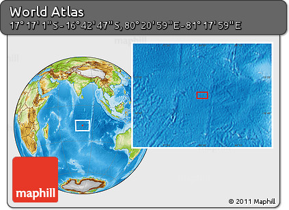 Physical Location Map of the Area around 16° 59' 54" S, 80° 49' 29" E