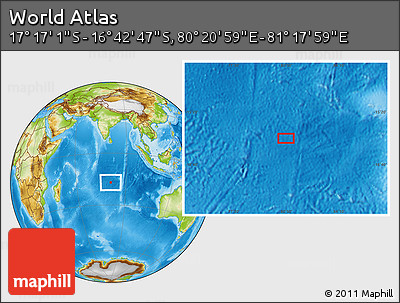 Physical Location Map of the Area around 16° 59' 54" S, 80° 49' 29" E