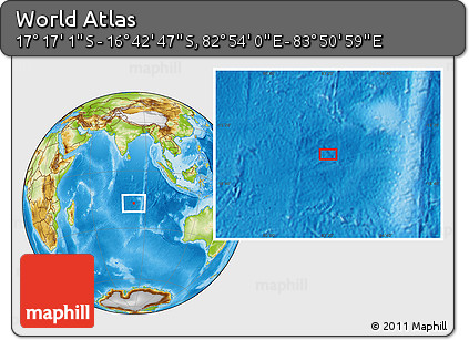 Physical Location Map of the Area around 16° 59' 54" S, 83° 22' 30" E