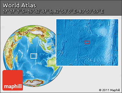 Physical Location Map of the Area around 16° 59' 54" S, 83° 22' 30" E