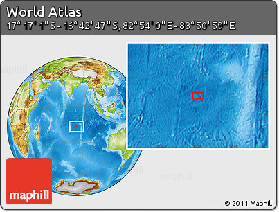 Physical Location Map of the Area around 16° 59' 54" S, 83° 22' 30" E