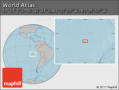 Gray Location Map of the Area around 16° 59' 54" S, 84° 4' 29" W, hill shading