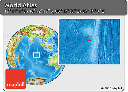 Physical Location Map of the Area around 16° 59' 54" S, 86° 46' 30" E