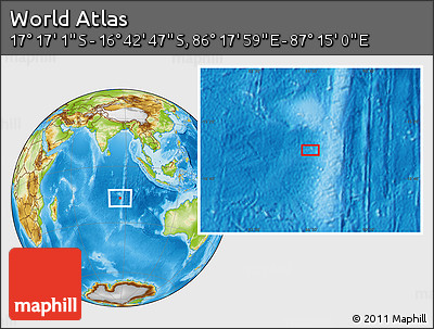 Physical Location Map of the Area around 16° 59' 54" S, 86° 46' 30" E
