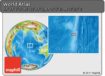 Physical Location Map of the Area around 16° 59' 54" S, 87° 37' 30" E