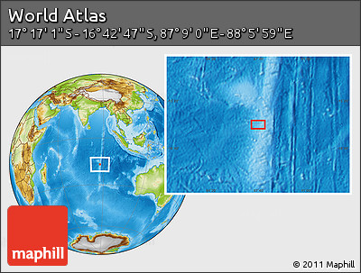 Physical Location Map of the Area around 16° 59' 54" S, 87° 37' 30" E