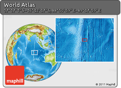 Physical Location Map of the Area around 16° 59' 54" S, 89° 19' 29" E