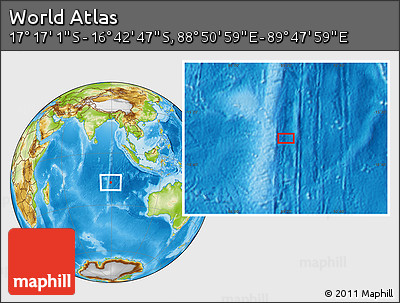 Physical Location Map of the Area around 16° 59' 54" S, 89° 19' 29" E