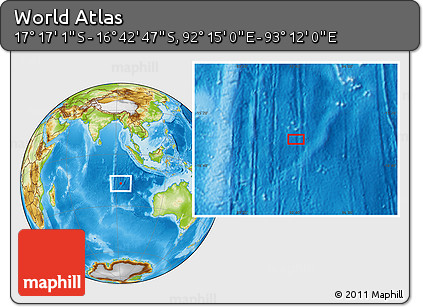 Physical Location Map of the Area around 16° 59' 54" S, 92° 43' 29" E