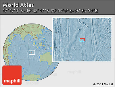 Savanna Style Location Map of the Area around 16° 59' 54" S, 96° 7' 30" E, hill shading