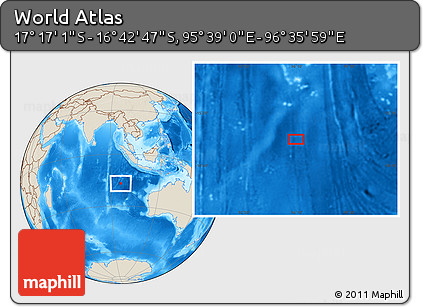 Shaded Relief Location Map of the Area around 16° 59' 54" S, 96° 7' 30" E