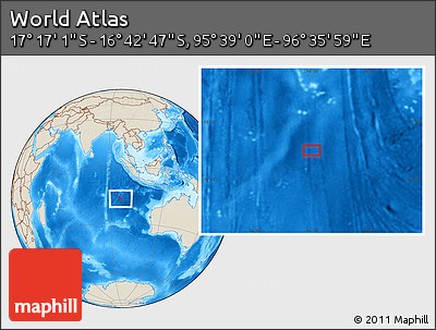 Shaded Relief Location Map of the Area around 16° 59' 54" S, 96° 7' 30" E