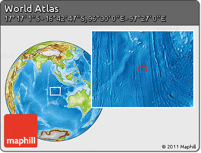 Physical Location Map of the Area around 16° 59' 54" S, 96° 58' 29" E