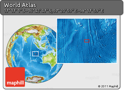 Physical Location Map of the Area around 16° 59' 54" S, 97° 49' 29" E