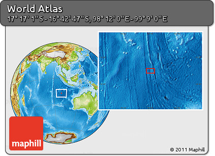 Physical Location Map of the Area around 16° 59' 54" S, 98° 40' 30" E