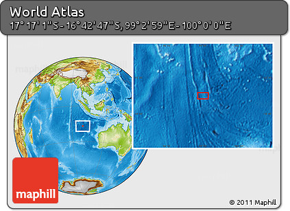 Physical Location Map of the Area around 16° 59' 54" S, 99° 31' 30" E