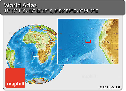 Physical Location Map of the Area around 16° 59' 54" S, 9° 25' 30" E