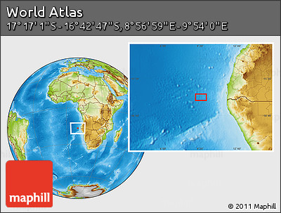 Physical Location Map of the Area around 16° 59' 54" S, 9° 25' 30" E