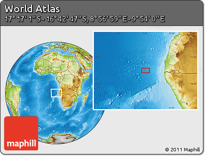 Physical Location Map of the Area around 16° 59' 54" S, 9° 25' 30" E