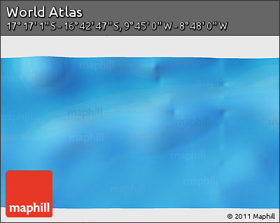 Physical 3D Map of the Area around 16° 59' 54" S, 9° 16' 30" W