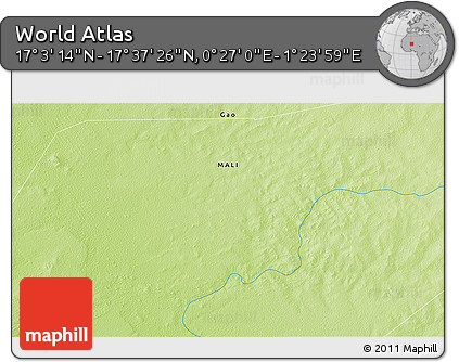 Physical 3D Map of the Area around 17° 20' 20" N, 0° 55' 29" E