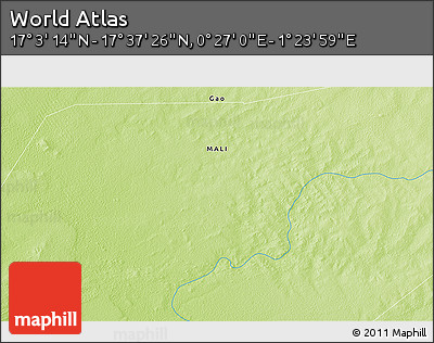 Physical 3D Map of the Area around 17° 20' 20" N, 0° 55' 29" E
