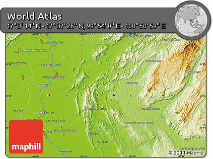 Physical Map of the Area around 17° 20' 20" N, 100° 22' 30" E