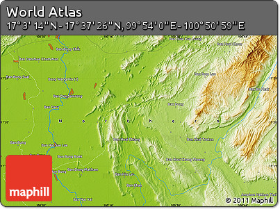 Physical Map of the Area around 17° 20' 20" N, 100° 22' 30" E