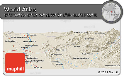 Shaded Relief Panoramic Map of the Area around 17° 20' 20" N, 100° 22' 30" E