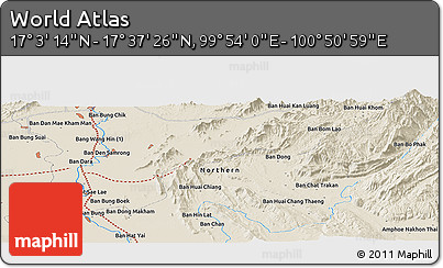 Shaded Relief Panoramic Map of the Area around 17° 20' 20" N, 100° 22' 30" E