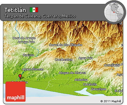 Physical Panoramic Map of Tetitlán