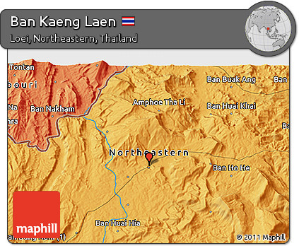 Political 3D Map of Ban Kaeng Laen