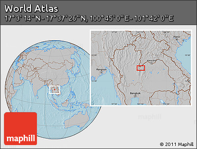 Gray Location Map of the Area around 17° 20' 20" N, 101° 13' 29" E, hill shading