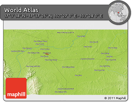 Physical 3D Map of the Area around 17° 20' 20" N, 102° 55' 30" E