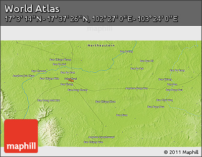 Physical 3D Map of the Area around 17° 20' 20" N, 102° 55' 30" E