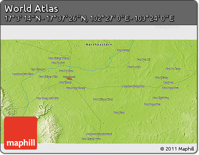 Physical 3D Map of the Area around 17° 20' 20" N, 102° 55' 30" E