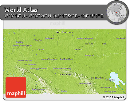 Physical 3D Map of the Area around 17° 20' 20" N, 103° 46' 30" E