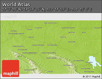 Physical 3D Map of the Area around 17° 20' 20" N, 103° 46' 30" E