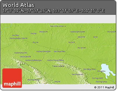 Physical 3D Map of the Area around 17° 20' 20" N, 103° 46' 30" E