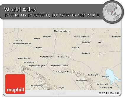 Shaded Relief 3D Map of the Area around 17° 20' 20" N, 103° 46' 30" E