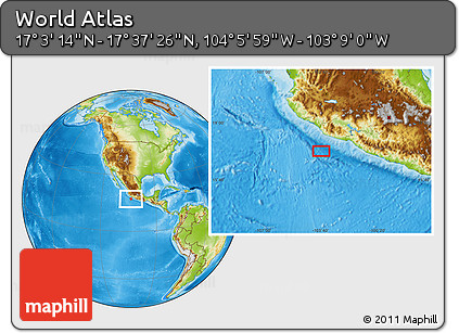 Physical Location Map of the Area around 17° 20' 20" N, 103° 37' 30" W