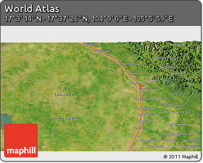 Satellite 3D Map of the Area around 17° 20' 20" N, 104° 37' 30" E