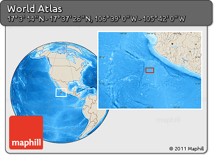 Shaded Relief Location Map of the Area around 17° 20' 20" N, 106° 10' 30" W